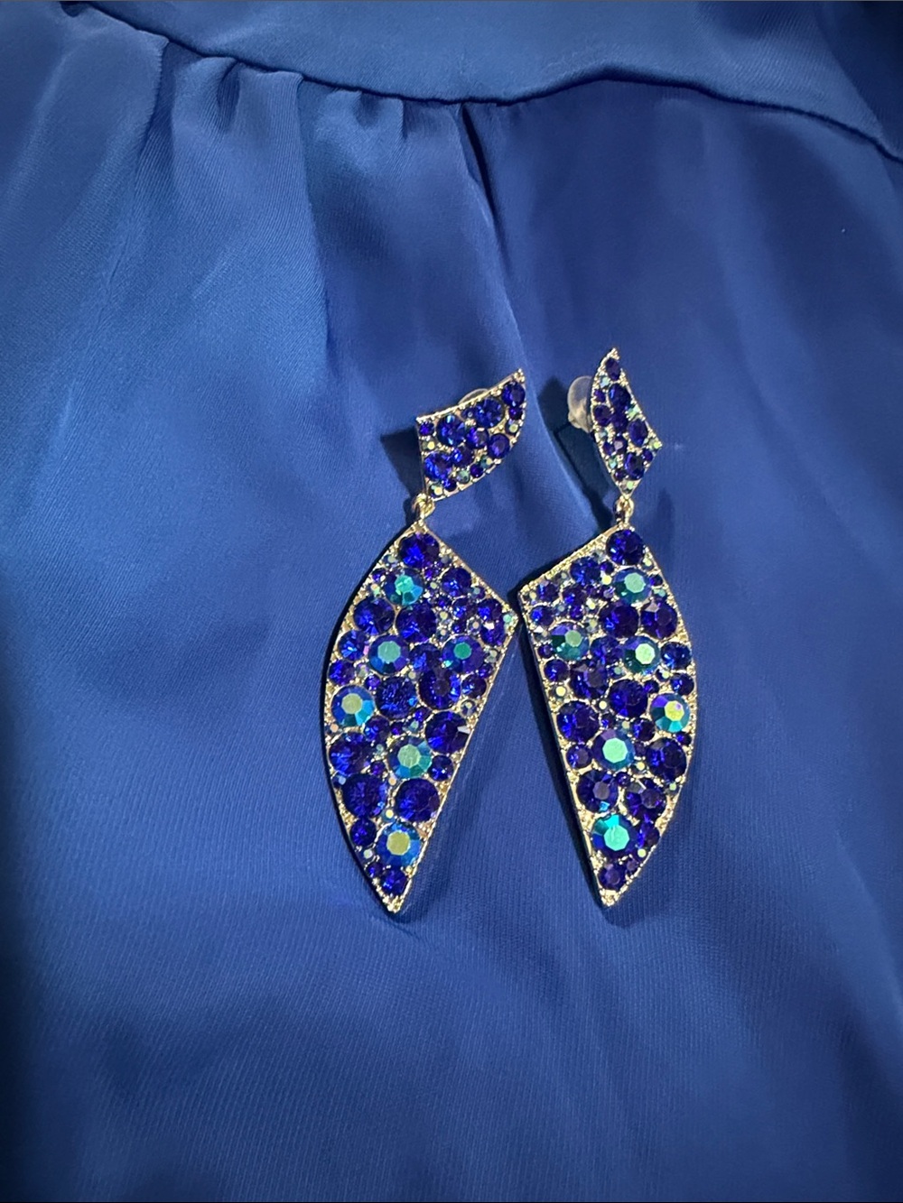 Pageant Earrings Blue Iridescent Fun Fashion Drop Earrings